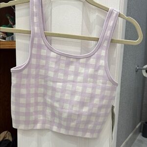 Sweaty Betty gingham Lavender and White seamless crop top